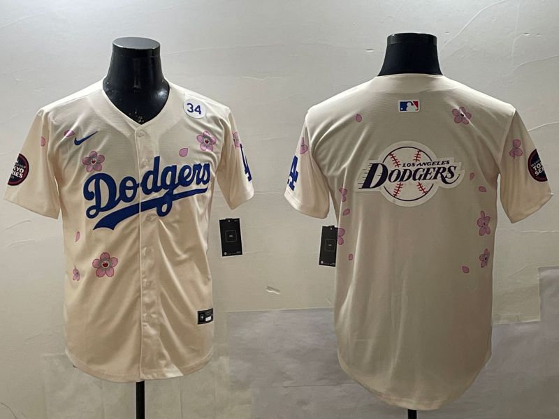Men Los Angeles Dodgers Blank Cream Sakura Edition 2025 Nike MLB Jersey style 31